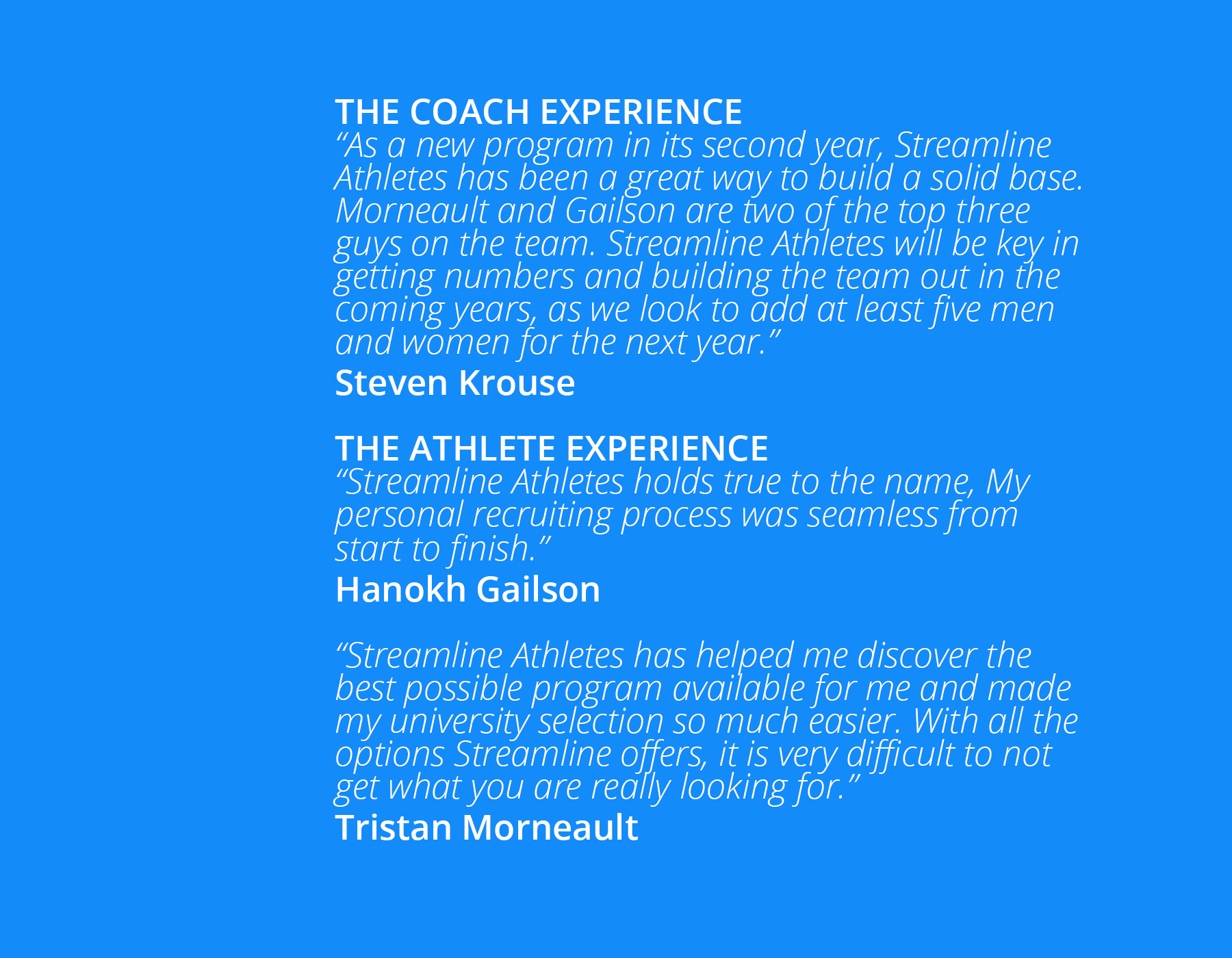 Large image graphic representing the quotes given by Coach Krouse, Athletes Hanohk Gailson and Tristan Morneault