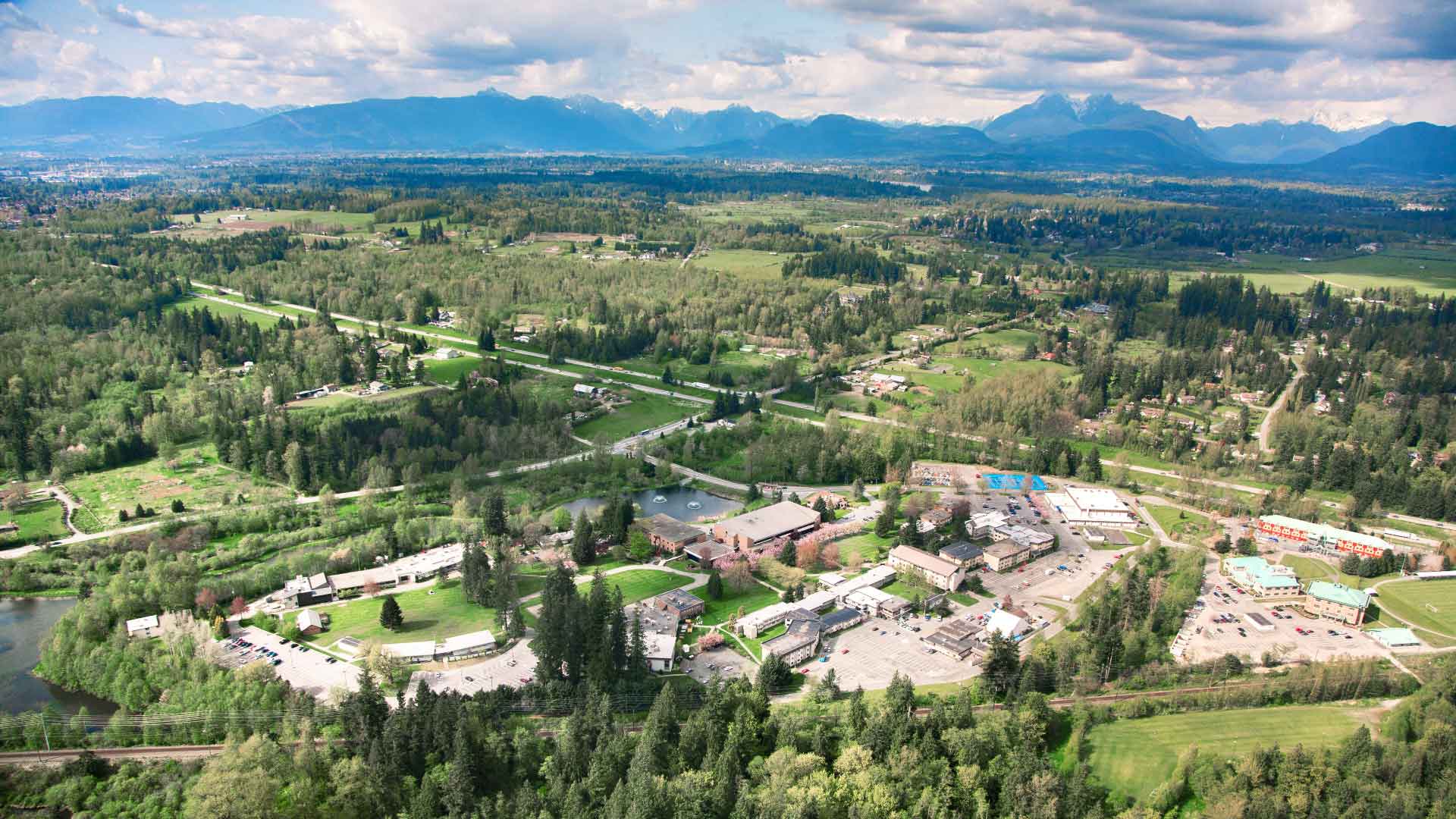 sky-view of the Trinity Western University campus