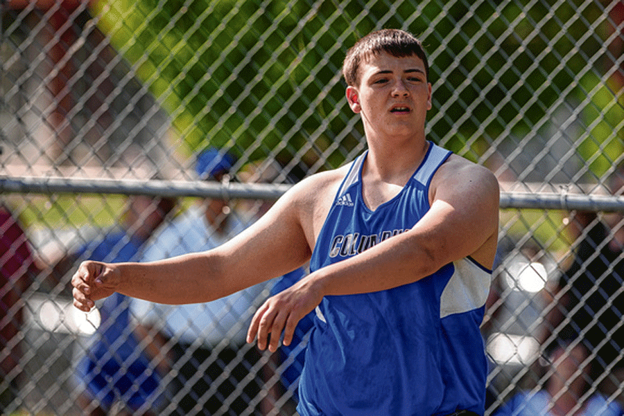 Tucker Smith during the shot put event