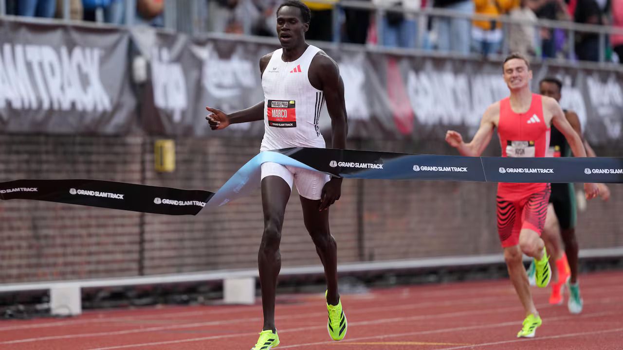 Canadian track and field star, Marco Arop finishes 1st in the 800m final at the Grand Slam Track in Philadelphia